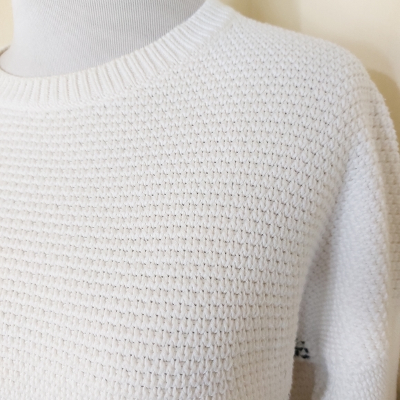 Vince White & Black Striped Cotton Long Sleeve Textured Knit Pull Over Sweater - Picture 7 of 13